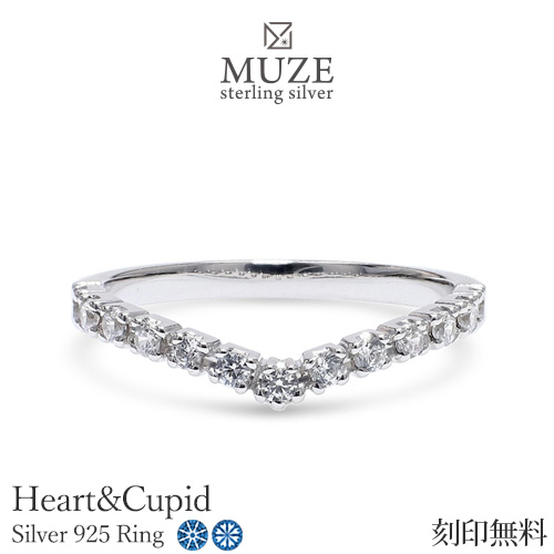 MUZE JEWELRY リング SV925 Vライン ハーフエタニティ V字 プラチナ