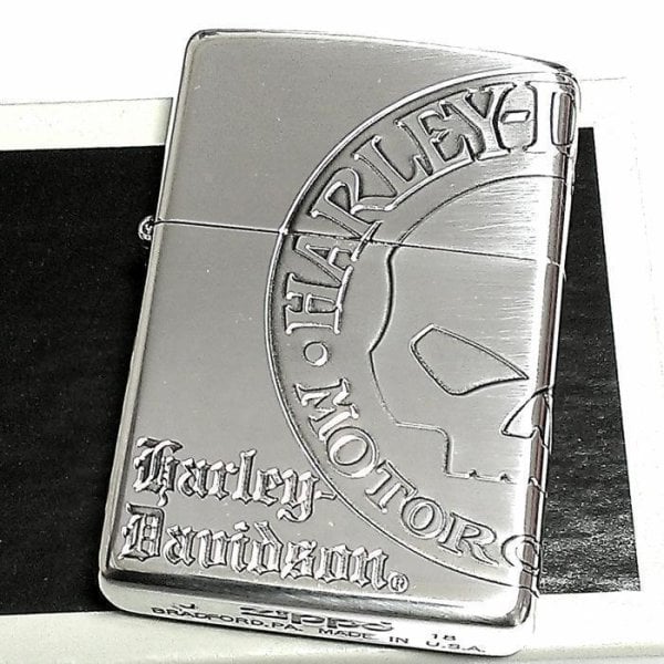 ZIPPO ハーレー ダビッドソン ジッポ ライター スカル3面彫刻 シルバー 