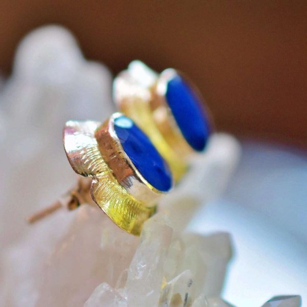 天然石】【ハンドメイド】宝石カット☆blue sappireシルバーピアス1191 