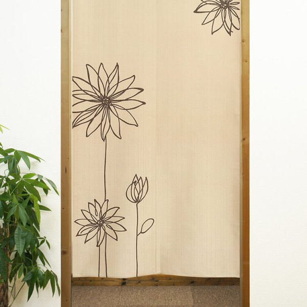 メール便送料無料 暖簾 のれん 85x170cm「ラインフラワー」2133-2134
