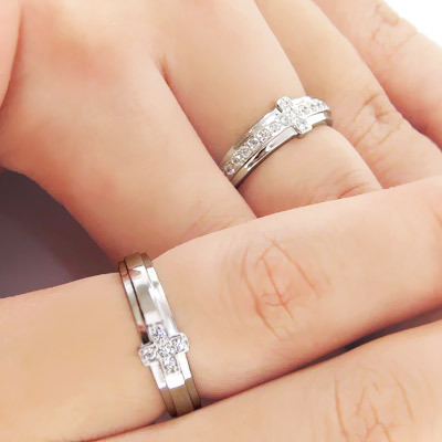 △ペアリング マリッジダイヤモンド リング クロス 十字架 結婚指輪 18 