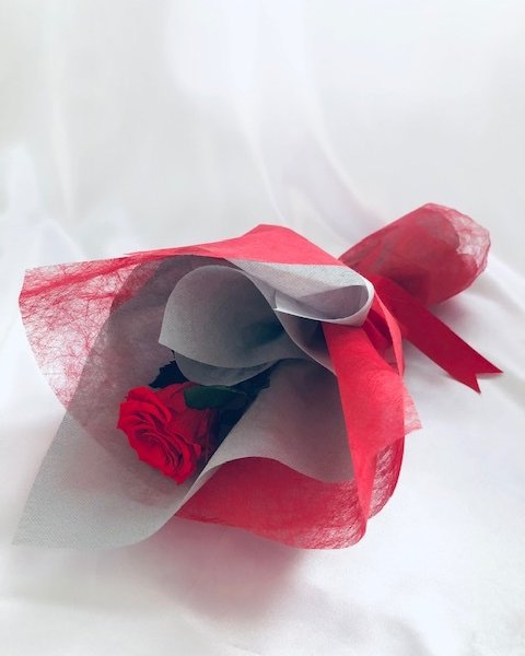 プリザーブドフラワー／赤薔薇のふんわり一輪ラッピング】 - 【世都華 