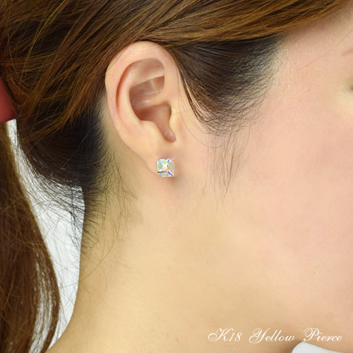18金 ピアス 18k オーロラ クリスタルガラス スタッドピアス 両耳用 