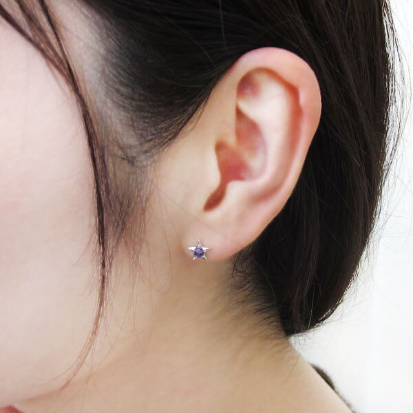 スターピアス アメジスト 星ピアス K10 スタッドピアス - 【PLEJOUR 
