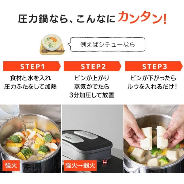 圧力鍋 ih 5L ガス火 両手鍋 IH対応 鍋 両手圧力鍋 NRAN-5L 節約 時短