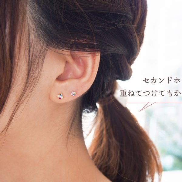 セミ オーダーメイド フラワー スタッド ピアス 誕生石 1.5mm 4石 花