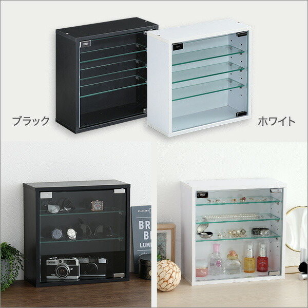 コレクションキューブラック 浅型タイプ スリム 強化ガラス扉 可動棚 7