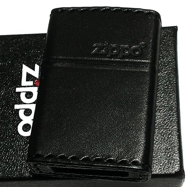 ZIPPO 革巻き ジッポ ライター ロゴ ブラック レザー 黒 本牛革 