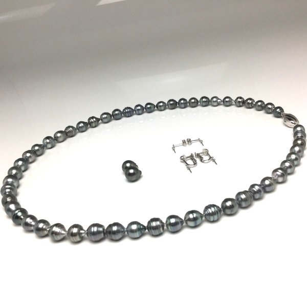 真珠 ネックレス パール 鑑別 黒蝶真珠 8.0-10.9mm グレーグリーン 