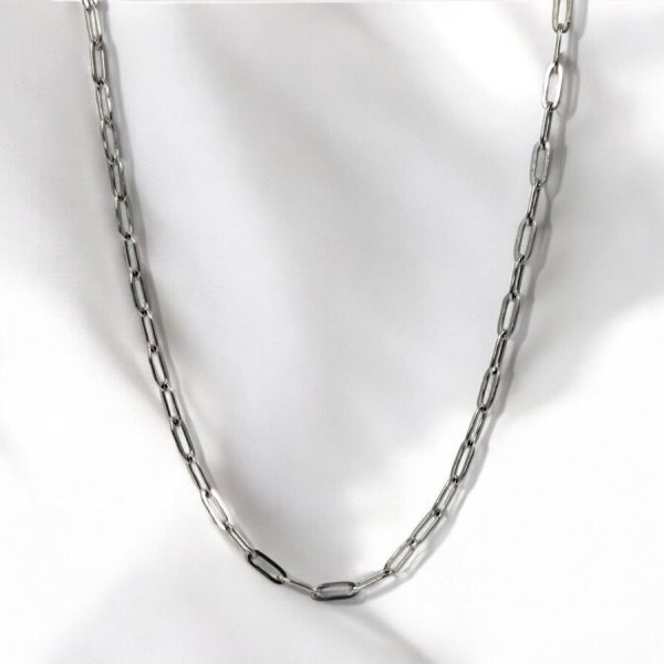 シルバー925 ペーパークリップチェーン ネックレス　2HN M2 全長50㎝ ネックレス ペーパークリップチェーン ステンレスシルバーゴージャス