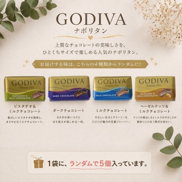 GODIVA ナポリタン チョコレート　５箱 ゴディバ ナポリタン 詰め合わせ 5個入り10袋セット thank youカード