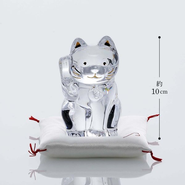 Baccarat バカラ まねき猫 クリア Sサイズ 白座布団付き 名入れ彫刻代