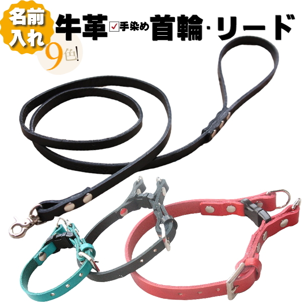 犬 首輪 革 名入れ ネーム入り 本革 カラフル ダブルリング 首輪