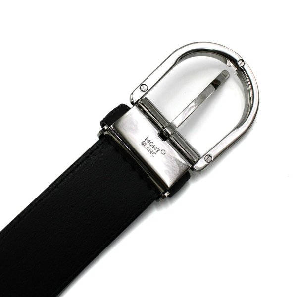 モンブラン MONTBLANC ブラックレザーベルト Dバックル付き モンブラン MONTBLANC ベルト レザーベルト ホースシューバックル