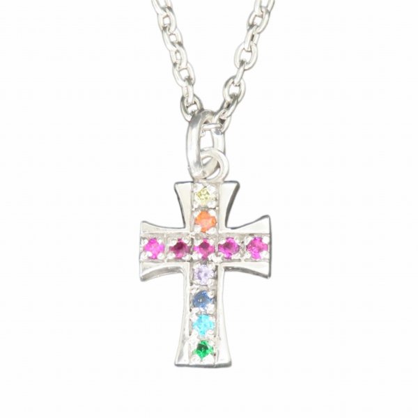 クロスネックレス シルバー925 マルチカラー 【刻印無料 