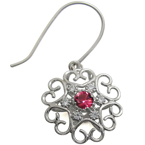 ルビー ピアス ハート フックピアス 花モチーフ 10金 ピアス