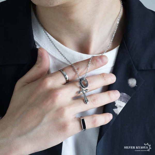 ステンレス クロスネックレス リングネックレス ペンダント シルバー 