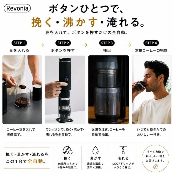 エスケイジャパン Revonia 充電式全自動コーヒーメーカー RV-CM100-BK