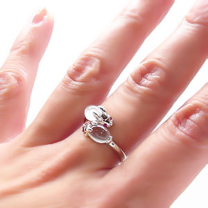 ウサギ うさぎ ラビット ムーンストーン ルビー リング 18金 18k k18