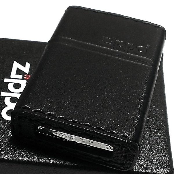 ZIPPO 革巻き ジッポ ライター ロゴ ブラック レザー 黒 本牛革 