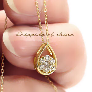 ドロップ ネックレス ペンダント ダイヤモンド 0.2ct フラワー つゆ 18 