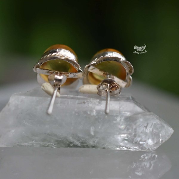 天然石】【ハンドメイド】イエローゴールド☆amber シルバーピアス1064 