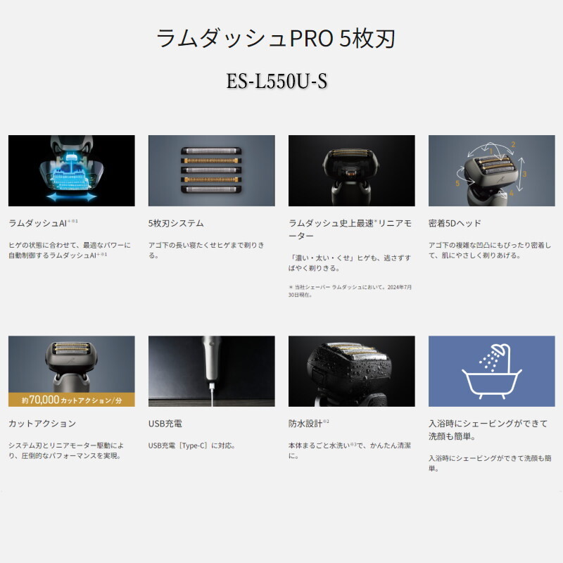 パナソニック ラムダッシュPRO5【5枚刃】ES-L550U-S シルバー