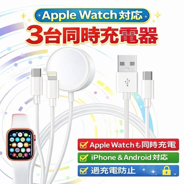 APPLE WATCH3 本体２個＋充電器セット Apple Watch 充電器 3in1 磁気充電ケーブル アップルウォッチ