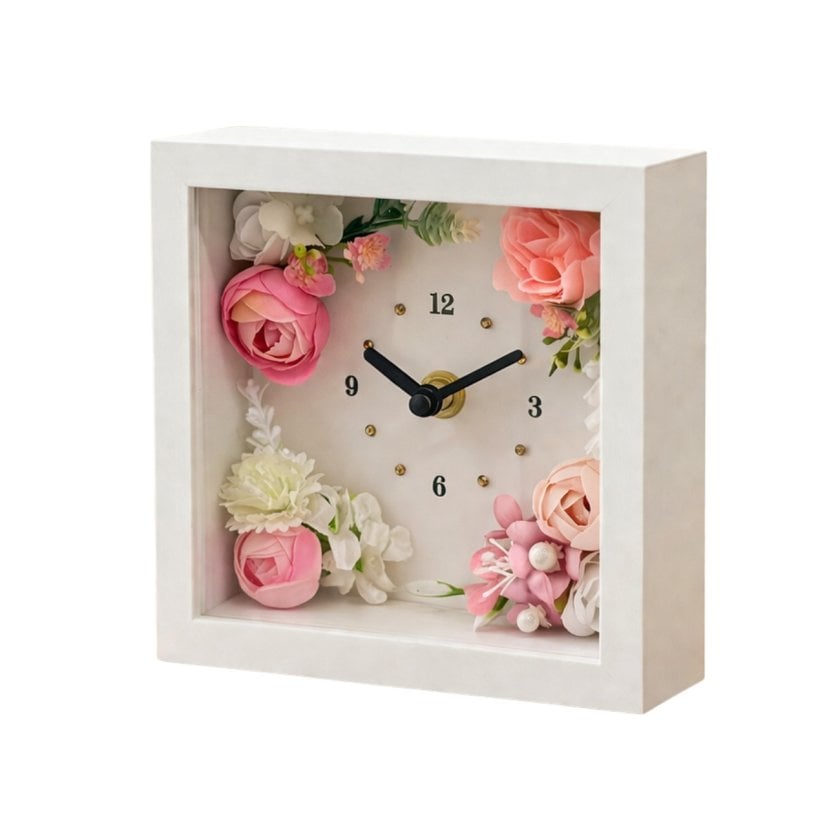新品未使用 フラワークロック 花時計 ミモザ ギフトボックス付 お祝い ◇花時計 【BOX FLOWER スイートスクエア・タイプA】 (置き・掛け兼用