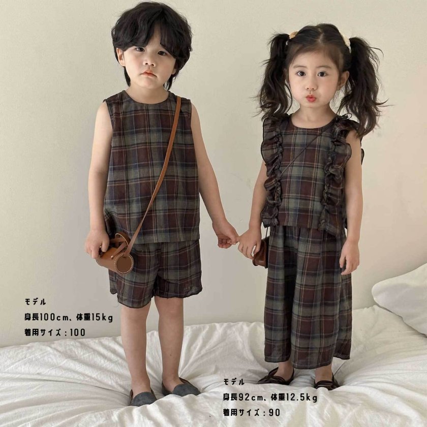 チェック柄セットアップ 2ピース SET シャツ パンツ 子供服 韓国子供服 