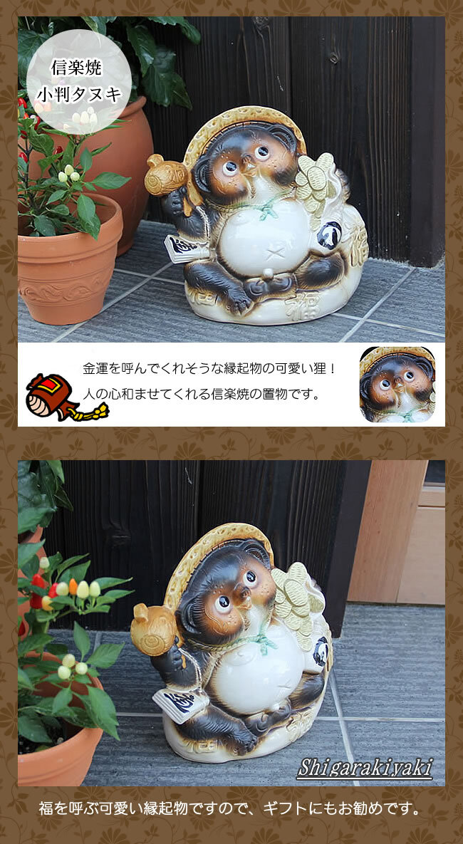 信楽焼 たぬき 置物 高さ24.5cm 陶器 縁起物 8号座り小判狸 ta-0201