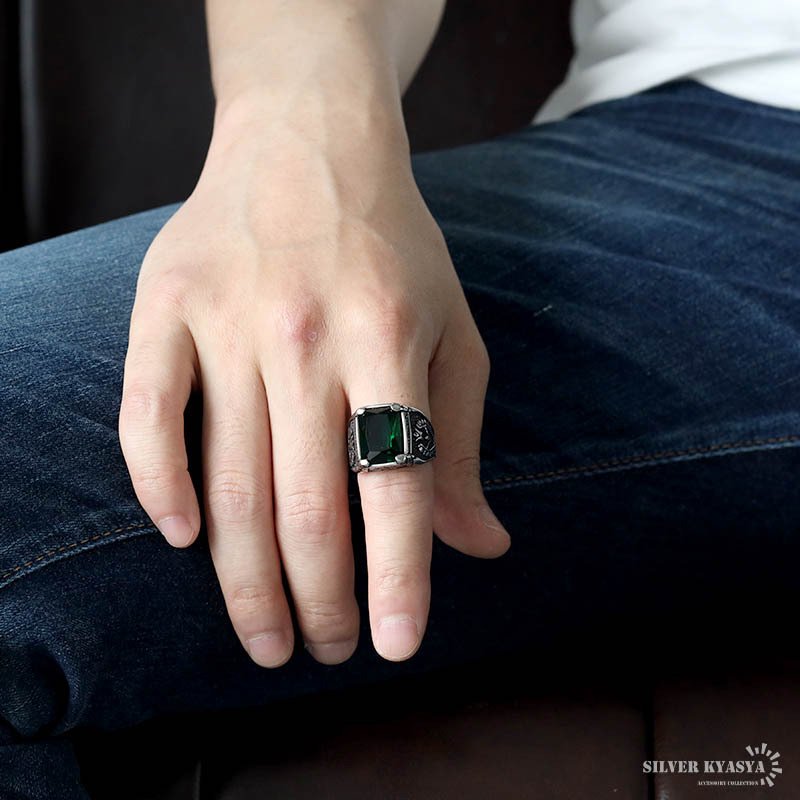 ステンレス カレッジリング ごつめ 一粒リング 大粒ストーン ブラック 