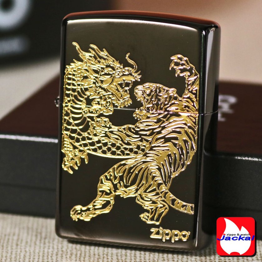 名入れ】送料無料 ZIPPO ジッポーライター 龍虎黒金 BNiミラー 金 