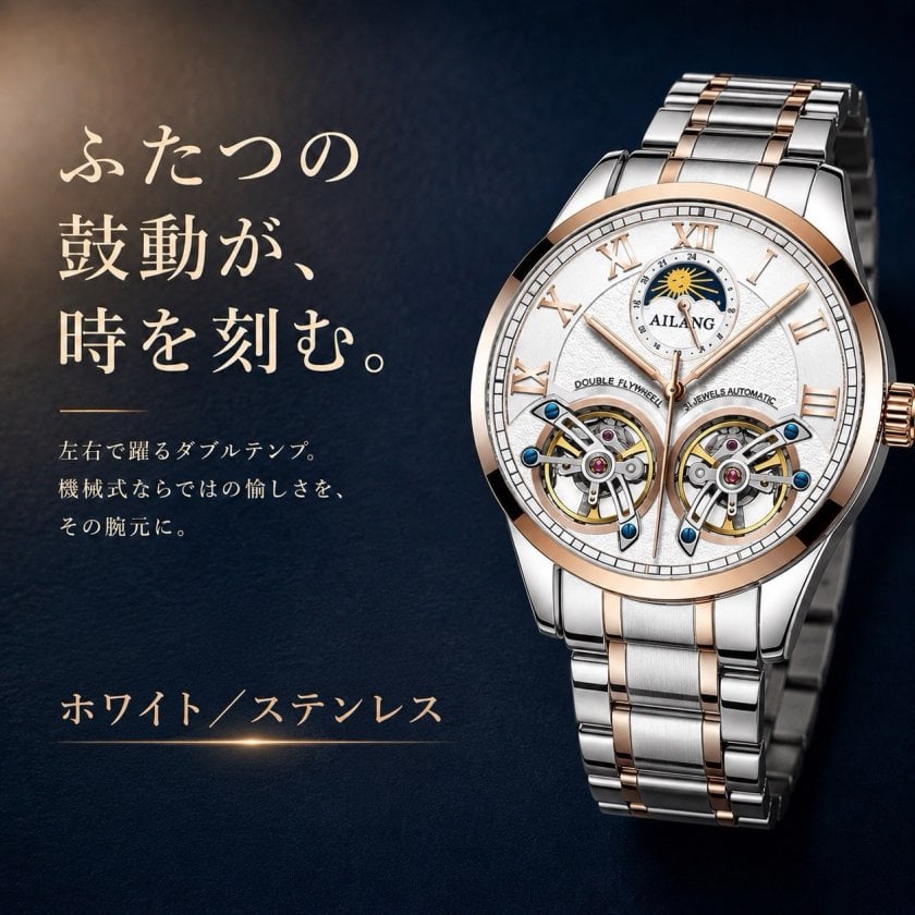 腕時計 メンズ サン＆ムーン ムーンフェイズ AILANG 機械式 自動巻き