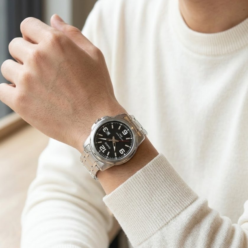 628 稼動 CASIO 時計　アナデジウォッチ　メンズ　ブラック　シルバー CASIO メンズ 腕時計 ブラック文字盤 シルバー ステンレスベルト