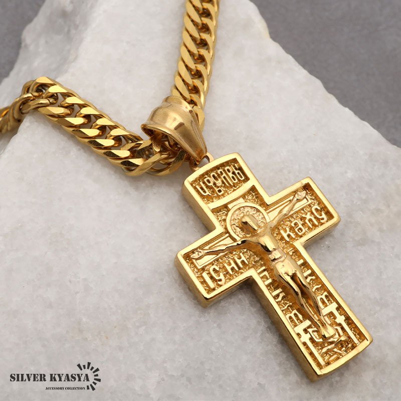 ステンレス HIPHOPネックレス ゴールド 6面カットダブル喜平チェーン 