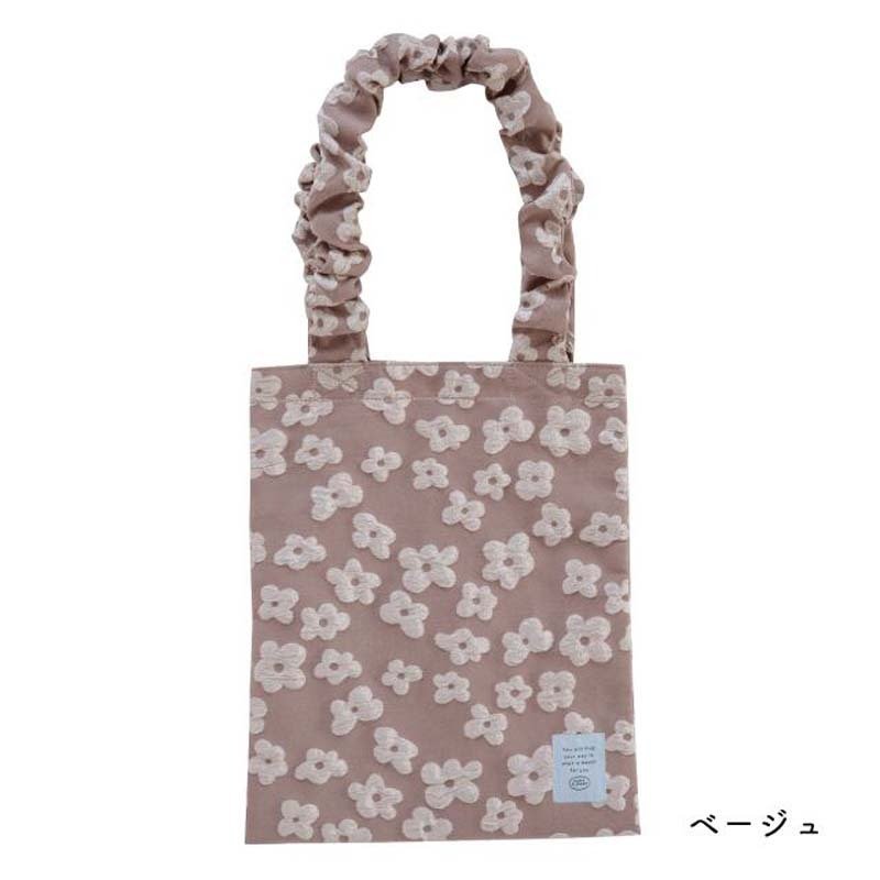 トートバッグ パフィフラワー A4サイズ 母の日 花柄 ベージュ ブルー