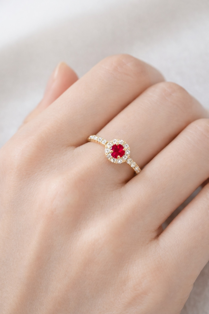 ルビー ダイヤモンド リング ゴールド　K18 K18リング】ルビーダイヤ取り巻きリング 指輪【送料無料】 - 【Lily.C