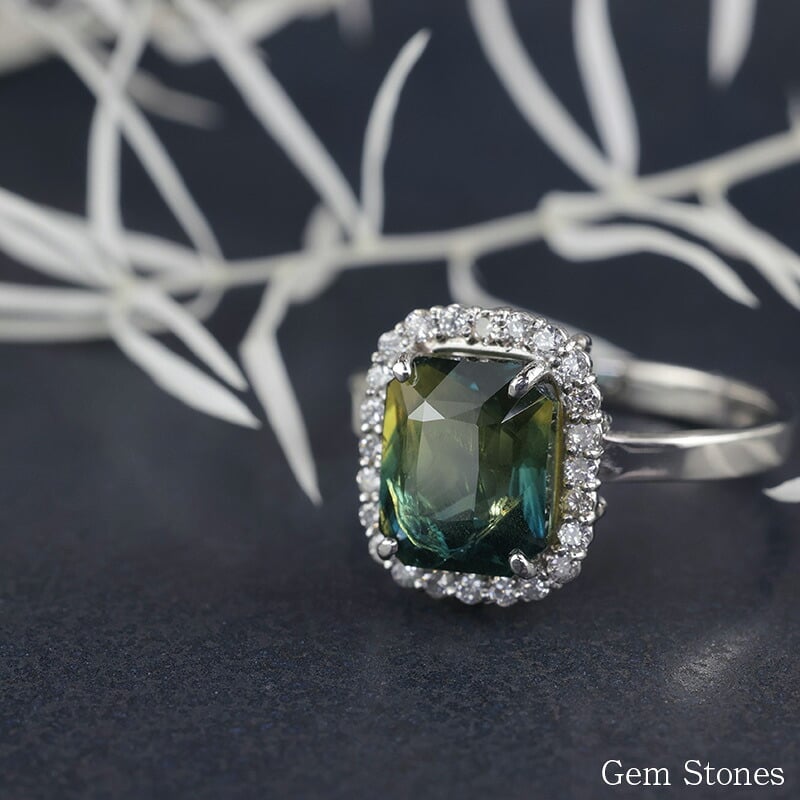 大粒 非加熱 バイカラーサファイア 3.67ct ダイヤモンド プラチナ 