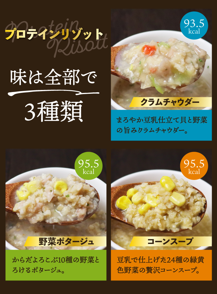 プロテインダイエットリゾット6食 コーンスープ クラムチャウダー 野菜