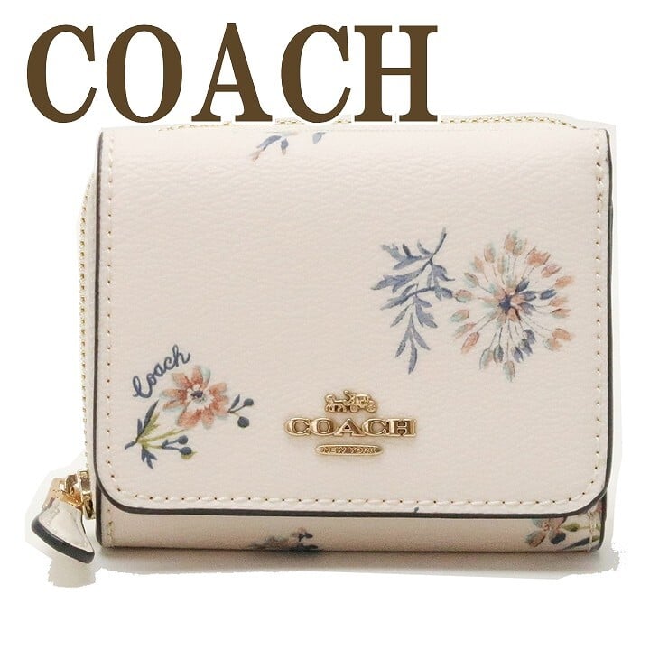 新品　正規品☆COACH コーチ　ケース　ホワイト　花柄　折り財布 コーチ COACH 財布 レディース 三つ折り財布 レディース レザー