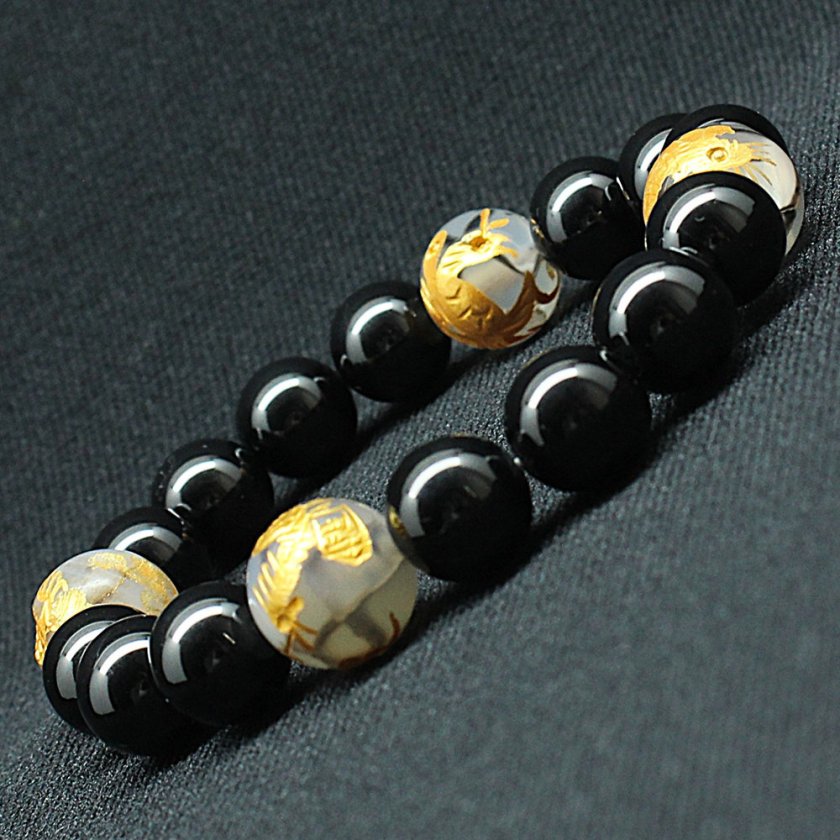金運のお守り】 一点物 天然石 四神獣ブレス12mm×10mm MIX数珠 玄武