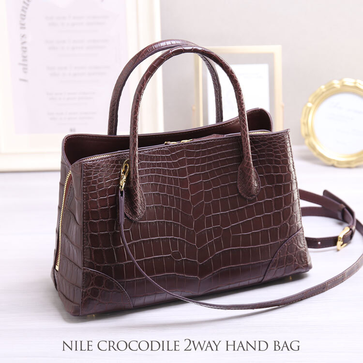 GENUINE CROCODILE ハンドバッグ 美品 ベルト型 クロコダイル ハンドバッグ レディース 2WAY ショルダーベルト 付き