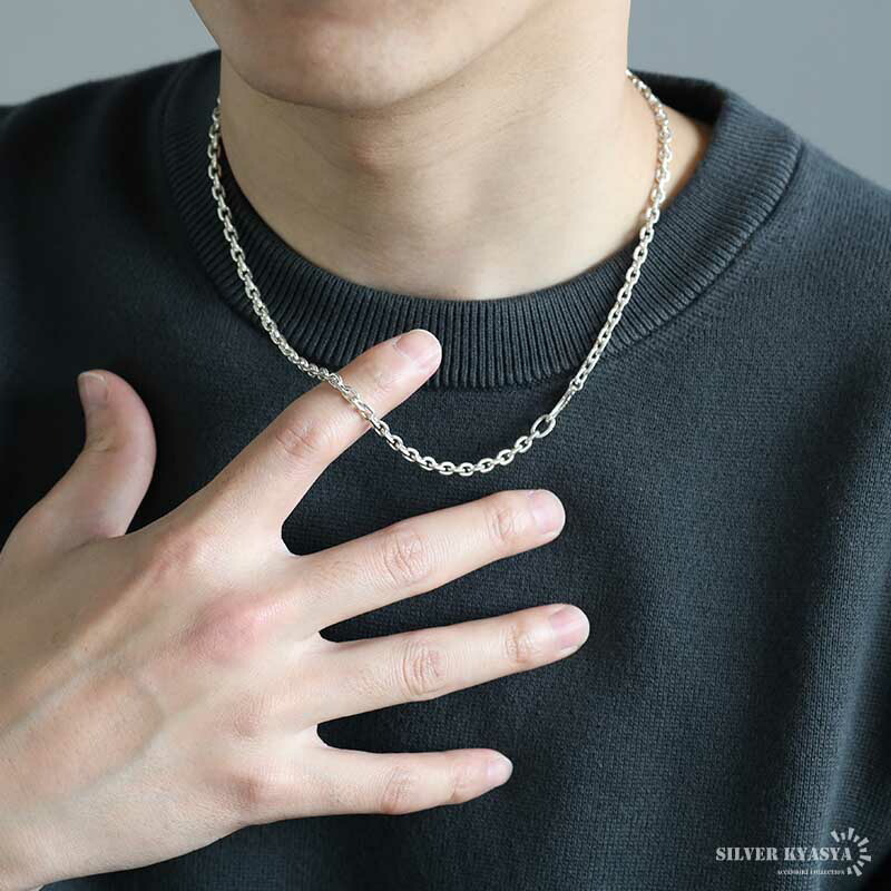 シルバー925 あずきチェーン 幅4mm 4面カット ホワイト ネックレス