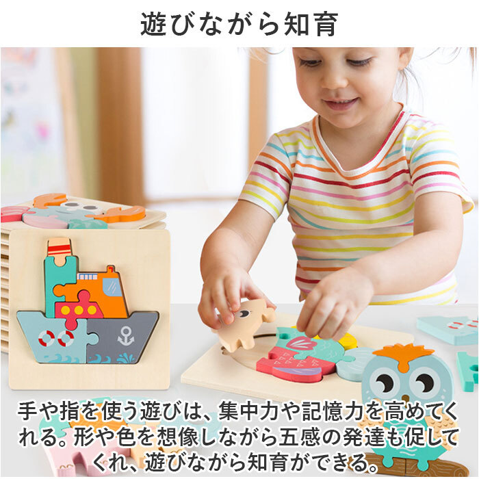 型はめパズル 立体 木の玩具 3個セット 通販 形合わせ ブロック パズル