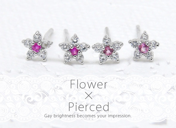 ピアス フラワー ダイヤモンド 0.1ct ピンクトルマリン 10月誕生石 花 