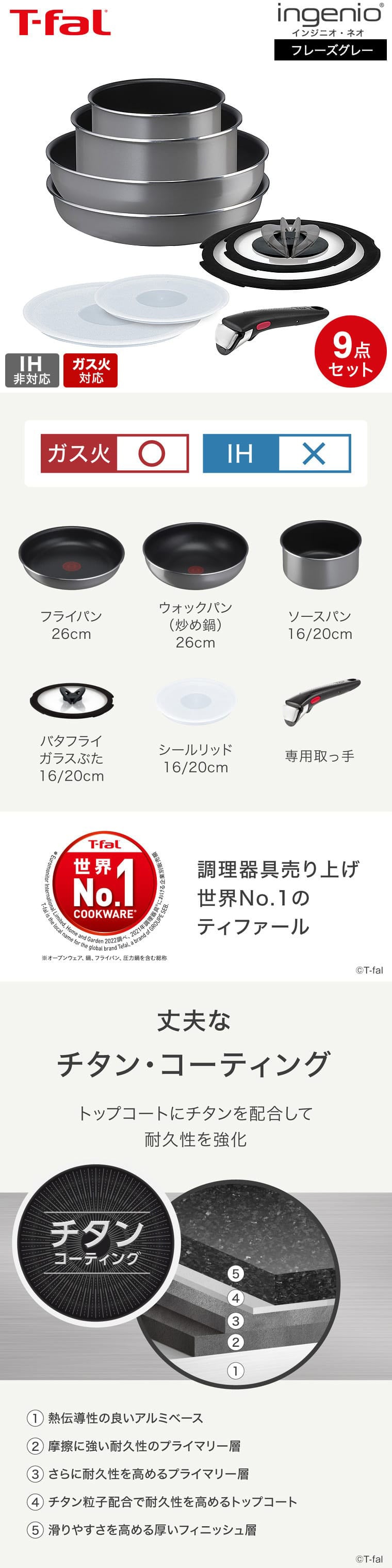 ティファール T-fal インジニオ・ネオ フレーズグレー セット9 L16199