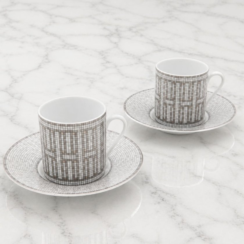 エルメス カップ＆ソーサー 2客セット HERMES コーヒーカップ モザイク 