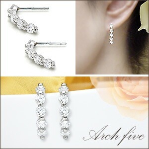 豪華☆K18YG/PG/WG【1.0ct】エタニティダイヤモンドピアス『Arch five 