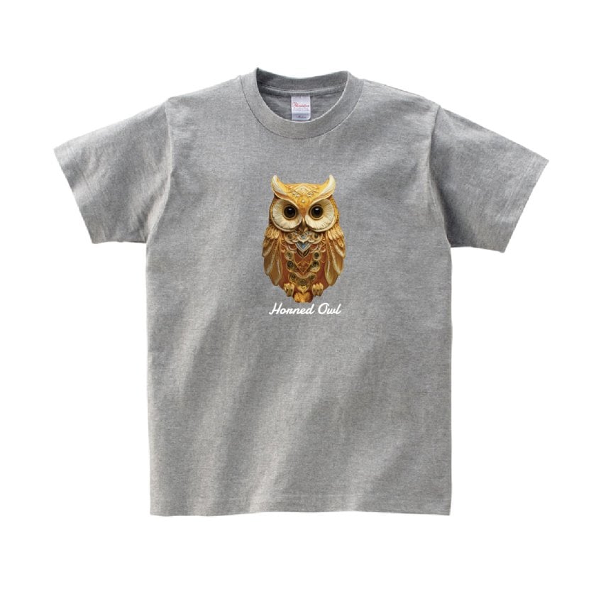Tシャツ 半袖 】030 ミミズク みみずく フクロウ ふくろう Owl 金色 